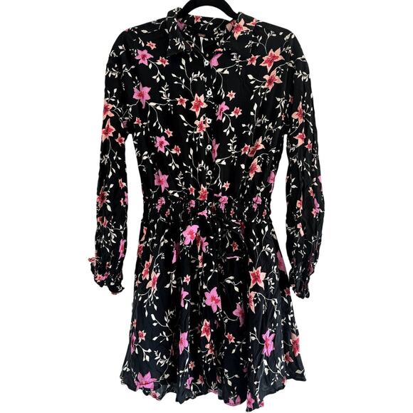 NWT Free People Lighten Up Floral Mini Dress, Long Sleeves, Black, Size SMALL - Picture 1 of 6